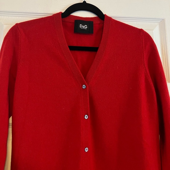 D&G Dolce & Gabbana red Italian cashmere button down buttoned cardigan sweater L - Picture 3 of 17